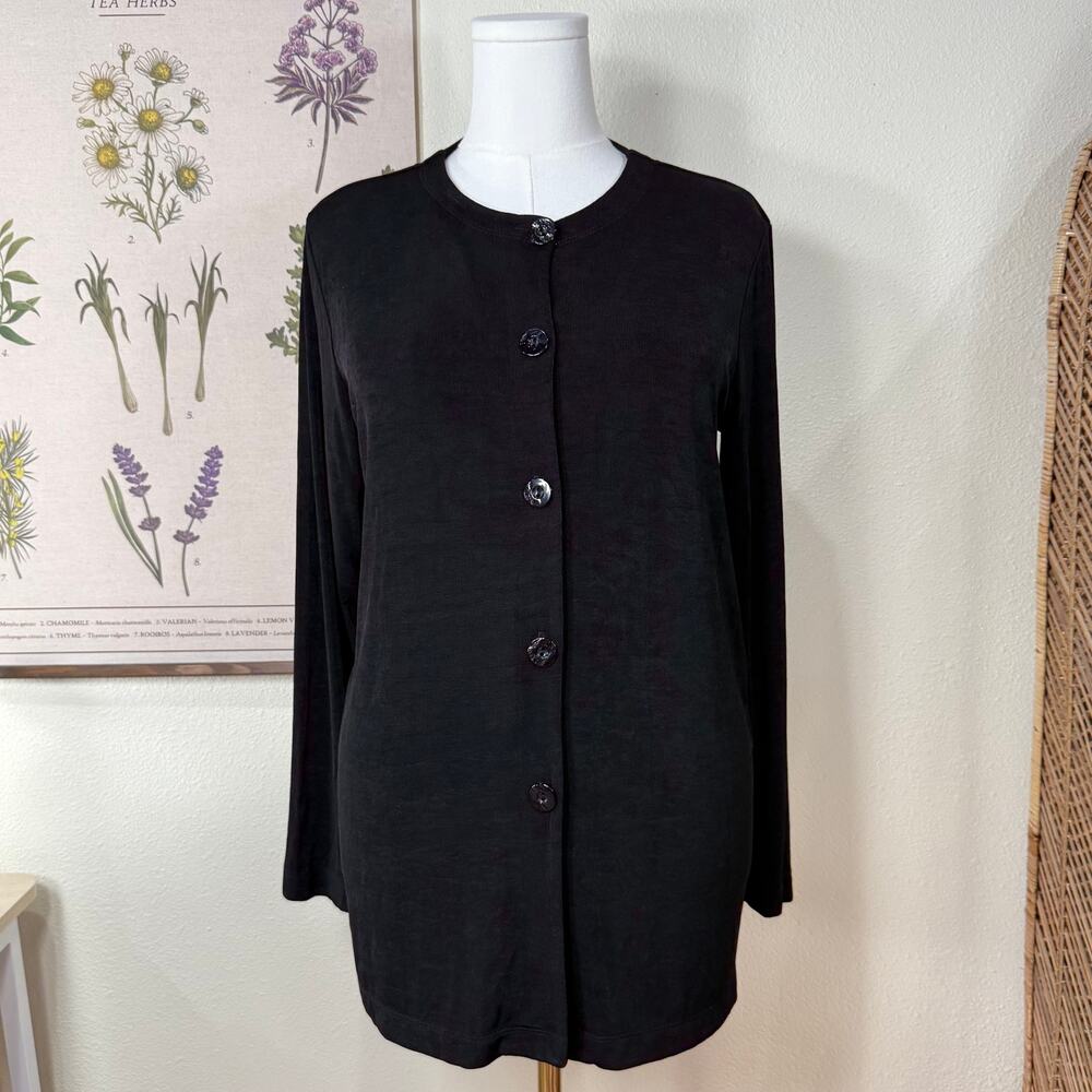 Vtg Y2k Black Slinky Stretch Lightweight Jacket Whimsigoth Minimalist 90s Goth L